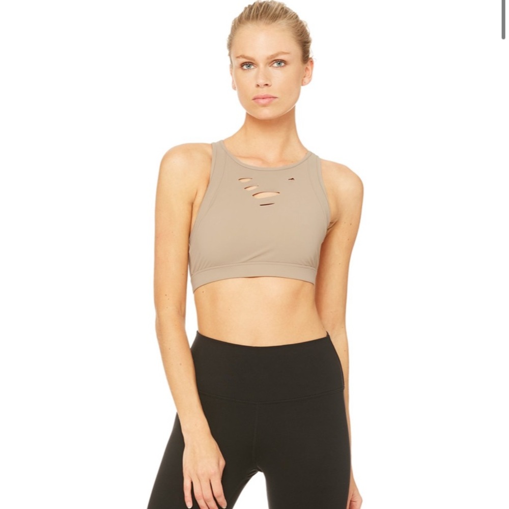 alo ripped warrior bra - gravel xs